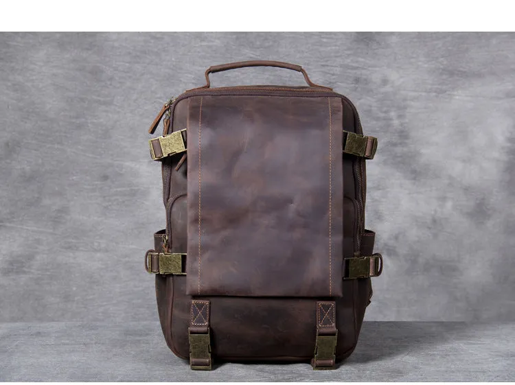 Unisex Vintage Handmade Crazy Horse Genuine Leather Laptop Backpack