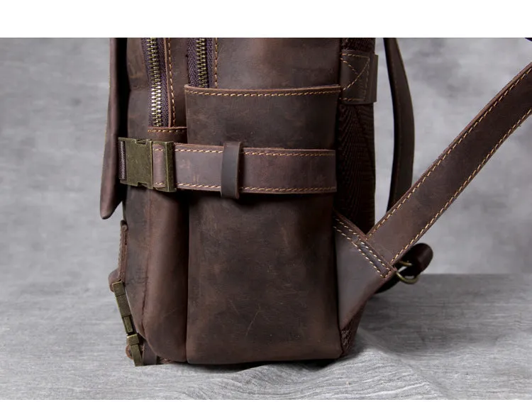Unisex Vintage Handmade Crazy Horse Genuine Leather Laptop Backpack