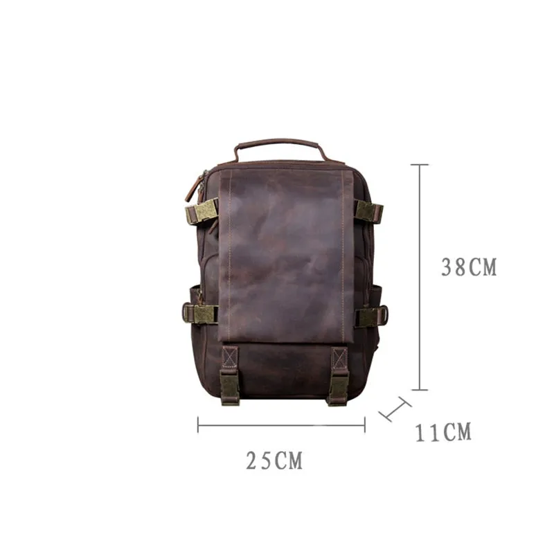 Unisex Vintage Handmade Crazy Horse Genuine Leather Laptop Backpack