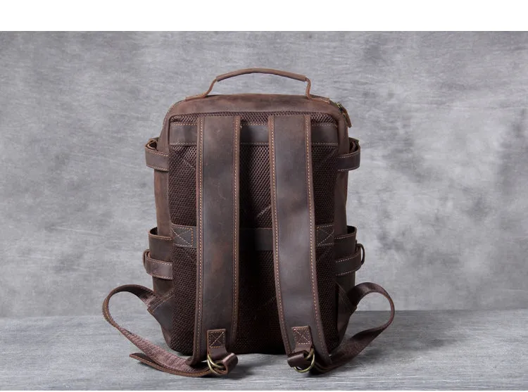 Unisex Vintage Handmade Crazy Horse Genuine Leather Laptop Backpack