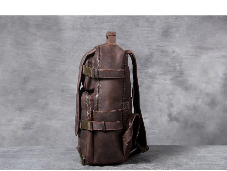 Unisex Vintage Handmade Crazy Horse Genuine Leather Laptop Backpack