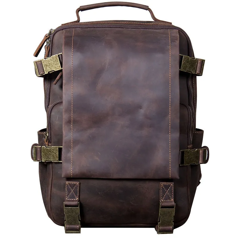 Unisex Vintage Handmade Crazy Horse Genuine Leather Laptop Backpack