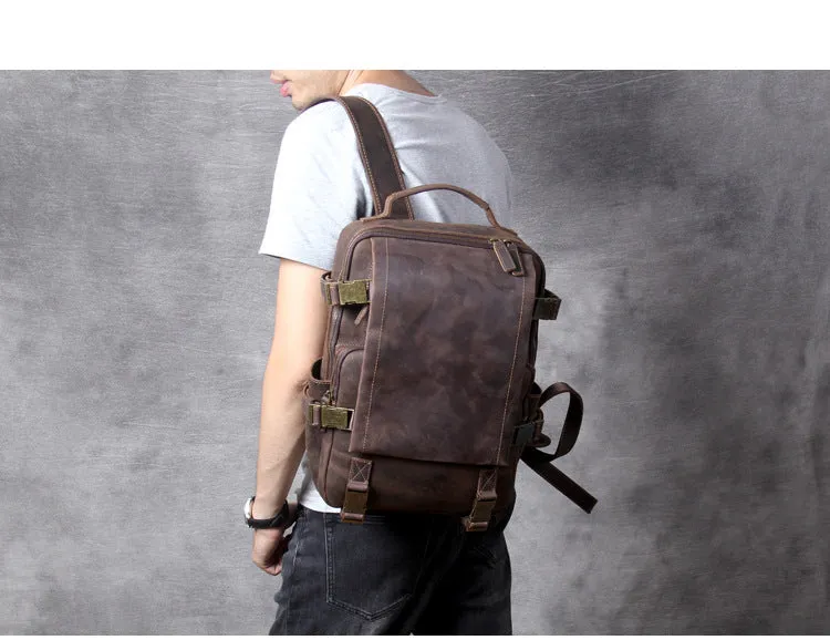 Unisex Vintage Handmade Crazy Horse Genuine Leather Laptop Backpack