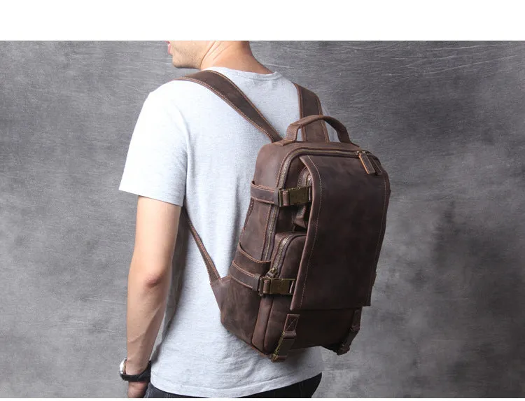 Unisex Vintage Handmade Crazy Horse Genuine Leather Laptop Backpack