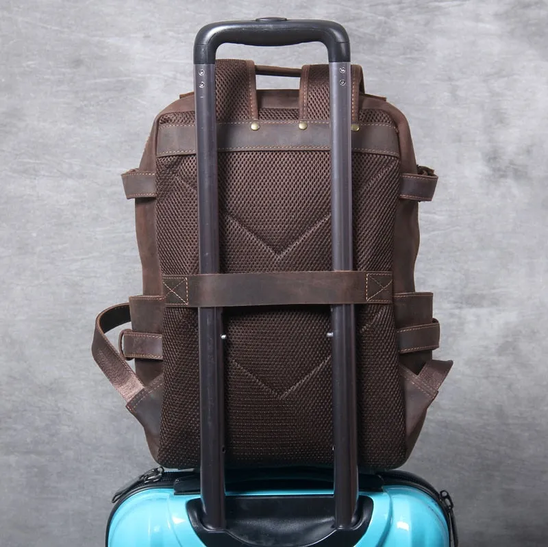 Unisex Vintage Handmade Crazy Horse Genuine Leather Laptop Backpack