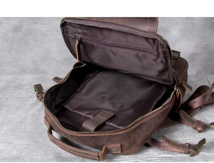 Unisex Vintage Handmade Crazy Horse Genuine Leather Laptop Backpack