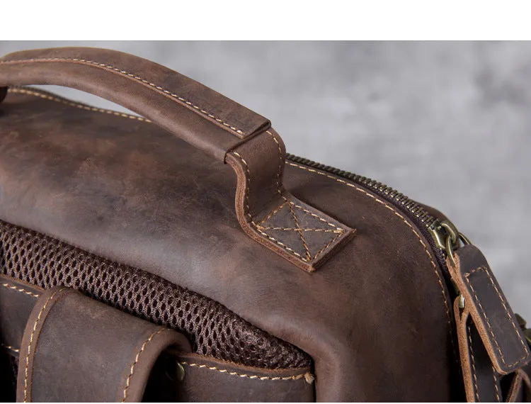 Unisex Vintage Handmade Crazy Horse Genuine Leather Laptop Backpack