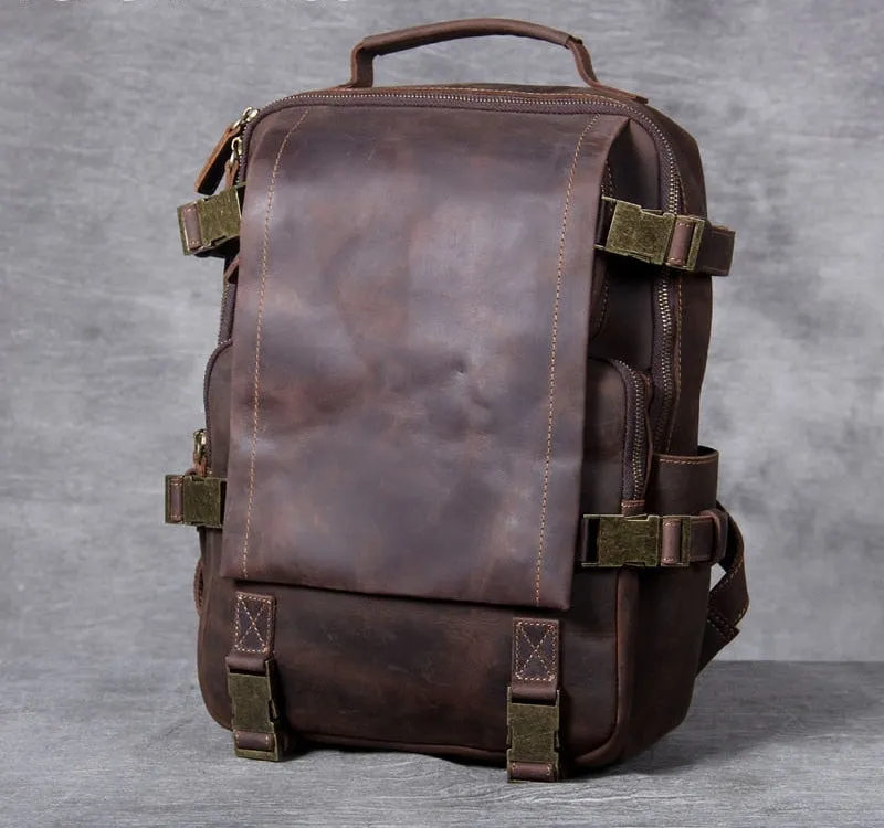 Unisex Vintage Handmade Crazy Horse Genuine Leather Laptop Backpack