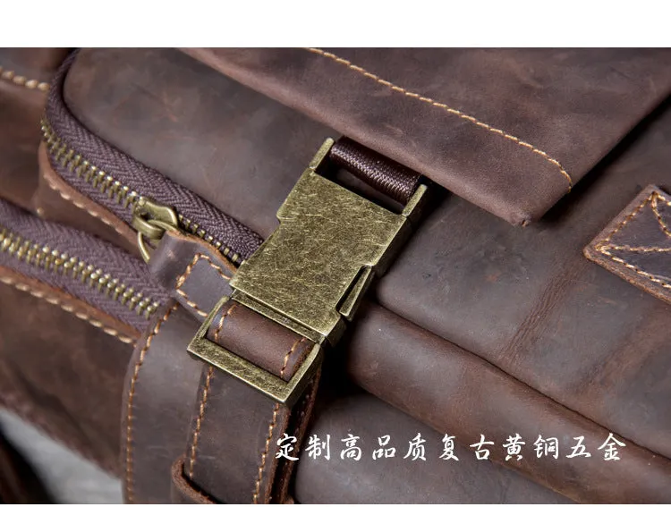 Unisex Vintage Handmade Crazy Horse Genuine Leather Laptop Backpack