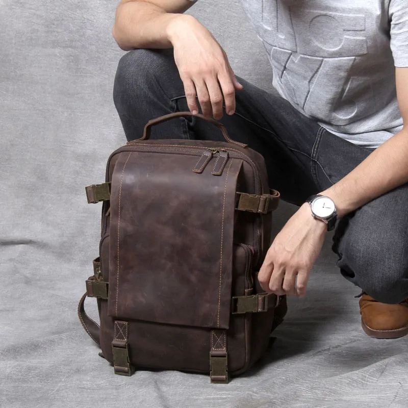 Unisex Vintage Handmade Crazy Horse Genuine Leather Laptop Backpack