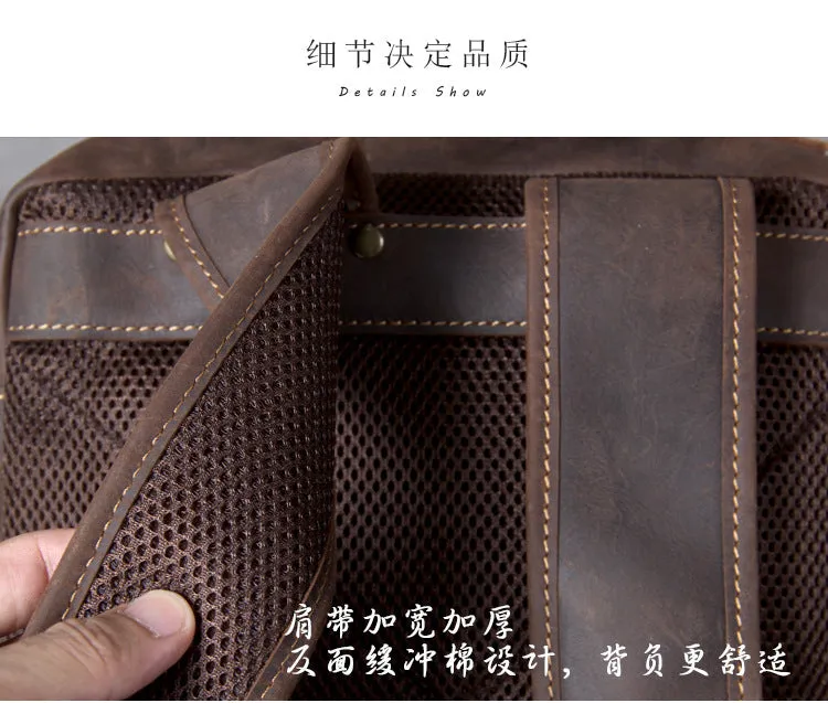 Unisex Vintage Handmade Crazy Horse Genuine Leather Laptop Backpack