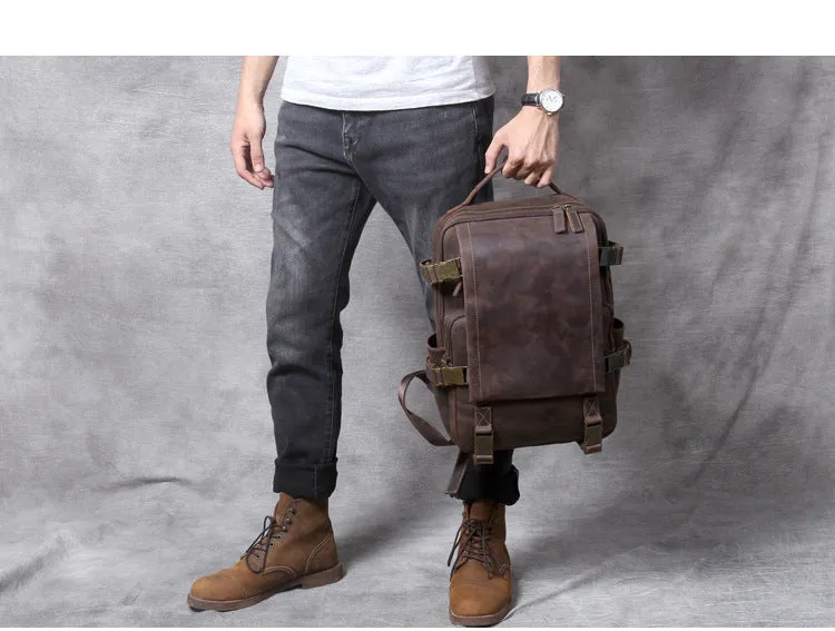 Unisex Vintage Handmade Crazy Horse Genuine Leather Laptop Backpack
